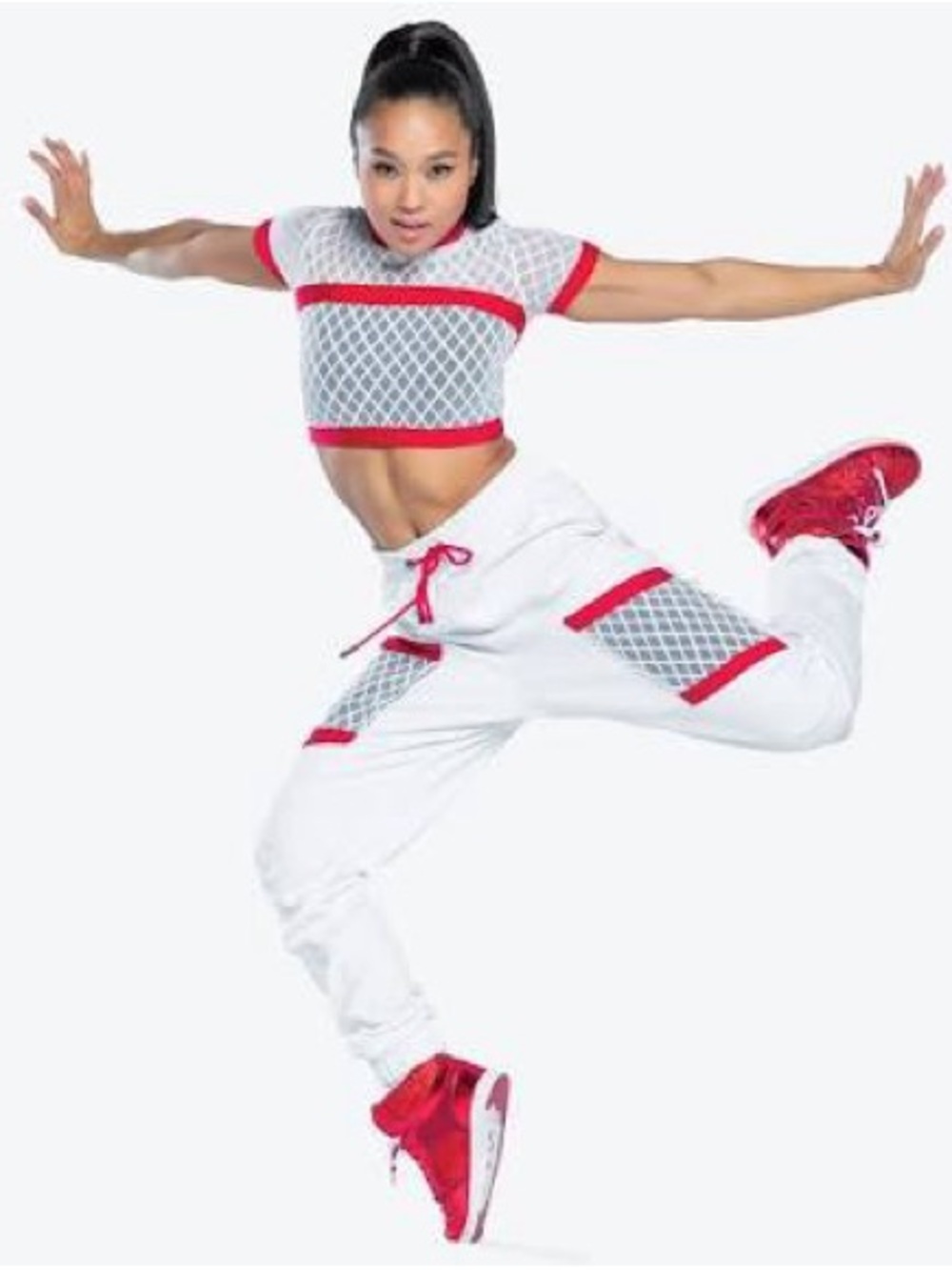 Revolution Own It White and Red Mesh Dance Costume